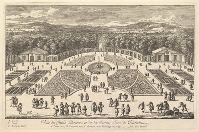 Pohled na Grand Parterre a půlměsíc Richelieu, 17. století. od Adam Perelle