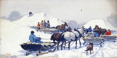 Zima na venkově (akvarel a tužka na papíře) od Adam Setkiewicz