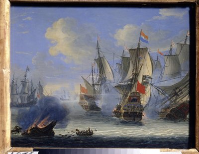Námořní bitva (námořní bitva). Obraz Adama Sila (1674-1757). Olej na plátně, 25 x 33,5 cm. Nizozemské umění, barokní umění. Státní muzeum umění, Tula (nebo Tolan). od Adam Silo