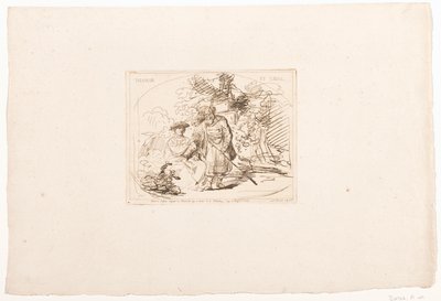 Juda dává Támar svůj pečetní prsten Tamar et Judas (titul na předmětu) Šest tisků podle kreseb Rembrandta, uchovávaných v Hofbibliothek ve Vídni (název série) Six estampes gravées d