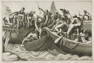 Rybáři chytající mořskou příšeru od Adamo Scultori