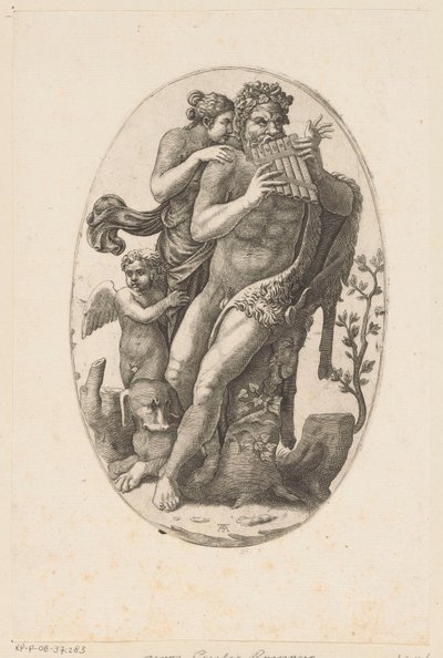 Satyr s panovou flétnou a nymfou od Adamo Scultori