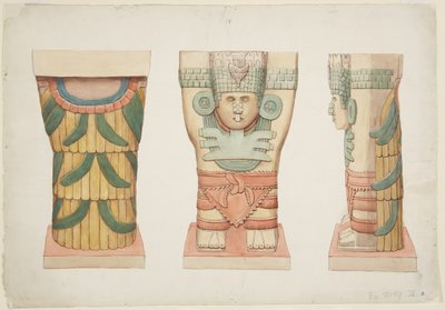 Caryatid z vnější komory, chrám A, míčové hřiště, Chichen Itza (akvarel) od Adela Breton