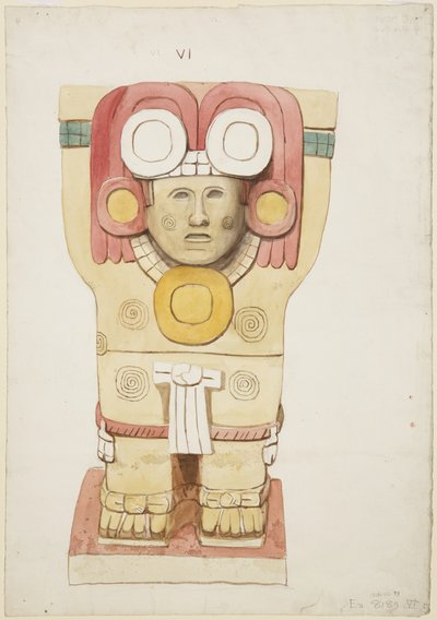 Caryatid z vnější komory, chrám A, míčové hřiště, Chichen Itza, Mexiko (akvarel) od Adela Breton