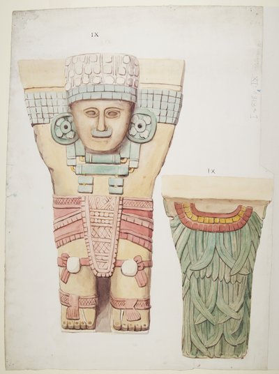 Caryatid z vnější komory, chrám A, míčové hřiště Chichen Itza, Mexiko (akvarel) od Adela Breton