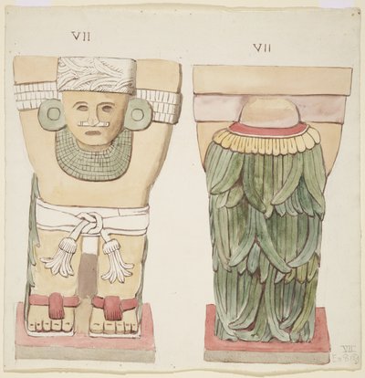 Caryatid z vnější komory, chrám A, míčové hřiště, Chichen Itza, Mexiko (akvarel) od Adela Breton