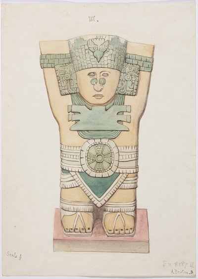 Caryatid z vnější komory, chrám A, míčové hřiště, Chichen Itza, Mexiko (akvarel) od Adela Breton