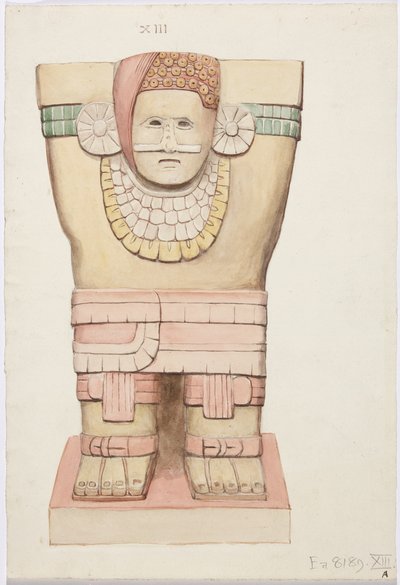 Caryatid z vnější komory, chrám A, chrám míčového hřiště, Chichen Itza, Mexiko (akvarel) od Adela Breton