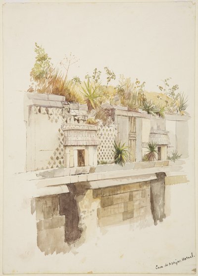 Casa de Monjas, Uxmal, Mexiko Malba horního patra ruin (akvarel) od Adela Breton