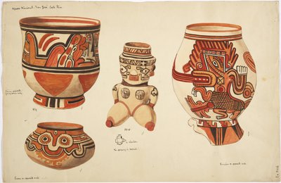 Čtyři kusy keramiky - tři vázy a figurka (akvarel) od Adela Breton