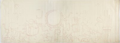 Malba ze severní stěny, Horní chrám jaguárů, Chichén Itzá, Severní část Mexika (červený inkoust a grafit) od Adela Breton