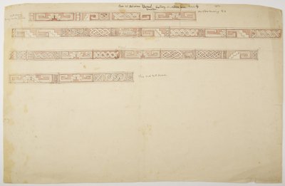 Ruiny/kamenné reliéfy v chrámu v Uxmal, Mexiko zobrazující vlys (akvarel) od Adela Breton