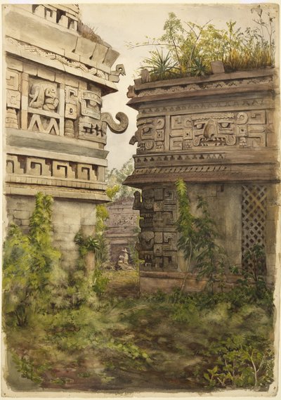 Scéna z Chichen Itza, Mexiko (akvarel na papíře) od Adela Breton