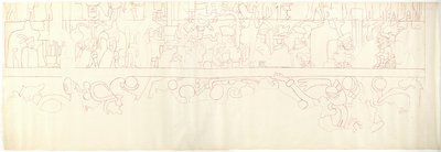 Jižní zeď, Horní chrám jaguárů, Chichén Itzá, Mexiko Jižní čtvrť (červený inkoust a grafit) od Adela Breton