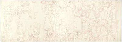 Jižní stěna, Horní chrám jaguárů, Chichén Itzá, Mexiko Jižní centrální čtvrť (červený inkoust a grafit) od Adela Breton