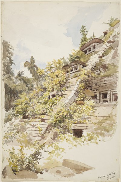 Schodiště pyramidy ve výklencích, El Tajin, Papantla, Mexiko (akvarel) od Adela Breton