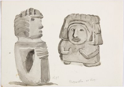 Kamenné postavy v Papantla, Mexiko (akvarel) od Adela Breton
