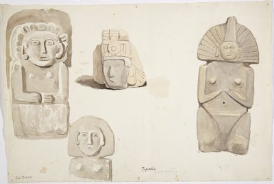 Kamenné sochy z Papantla, Mexiko (akvarel) od Adela Breton