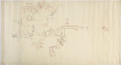 Trasování nástěnné malby z Casa de Monjas, Chichen Itza, Mexiko Vault ve velké komoře (červený, černý a hnědý inkoust a grafit) od Adela Breton