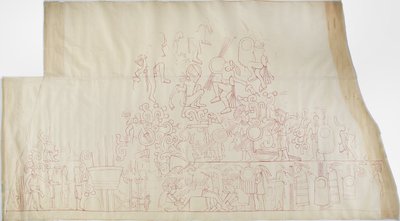 Trasování nástěnné malby z jižního klenebního stropu, Horní chrám jaguárů, Chichen Itzá, Mexiko    (červený inkoust) od Adela Breton