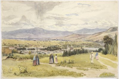 Pohled na Tlaxcala a Ixtaccihuatl v Mexiku (akvarel) od Adela Breton