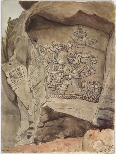 Kamenný reliéf z Piedra de Malinche, Tula, Hidalgo, Mexiko (akvarel) od Adela Breton