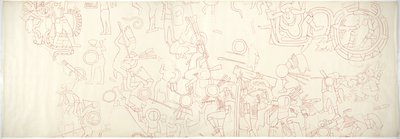 jižní stěna, Horní chrám jaguárů, Chichén Itzá, Mexiko Severní centrální čtvrť (červený inkoust a grafit) od Adela Breton
