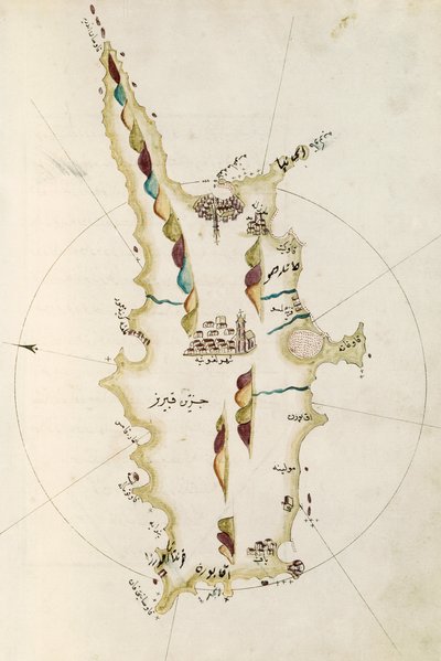 Mapa ostrova Kypr, ilustrace z atlasu Portolano, od admirála Piriho Reise (1465-1470 - 1553-1554) od Admiral Piri Reis