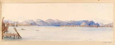 Borneo - pohled na řeku z našeho domu ze Západní Indie, Severní Ameriky a Bornea, cca 1845 (akvarel) od Admiral Sir Edward Gennys Fanshawe