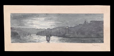 Ústí řeky Tyne s North a South Shields za měsíčního svitu, asi 1840 (akvarel, vyškrabávání, papír) od Admiral Sir Edward Gennys Fanshawe