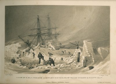Posádka H.M.S. Teror dokončující sněhové stěny během silné vichřice od Admiral William Henry Smyth
