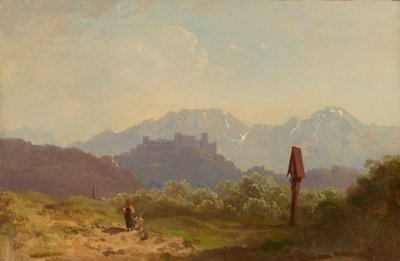 Pozemek u Salzburgu s výhledem na pevnost Hohensalzburg a za ní tyčící se Untersberg od Adolf Heinrich Lier