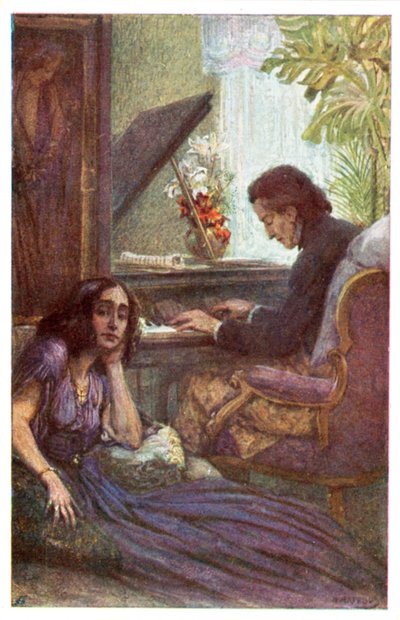 Hudebník a skladatel Frederic Chopin s George Sand od Adolfa Karpella (barevné lito) od Adolf Karpellus