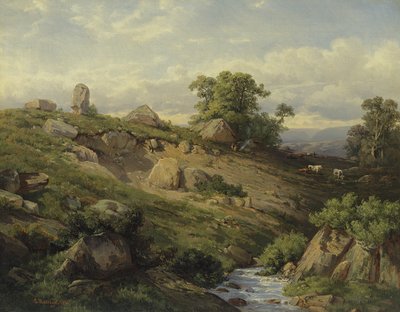 Valley Slope s Rock Fall, 1861 od Adolf Mosengel