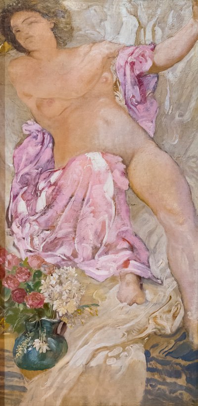 Žena s květinami / nahá žena s růžemi od Adolfo de Carolis