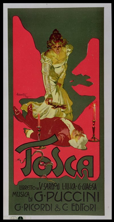 Tosca, plakát propagující představení od Adolfo Hohenstein