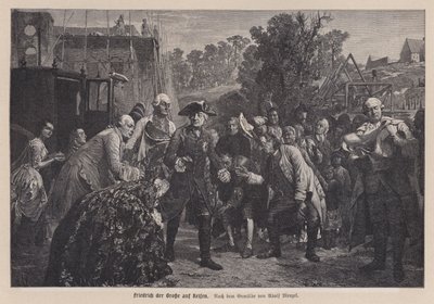 Fridrich Veliký, král Pruska, na cestě (rytina) od Adolph Friedrich Erdmann von (after) Menzel