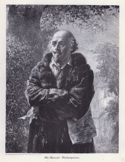 William Shakespeare , anglický dramatik (rytina) od Adolph Friedrich Erdmann von (after) Menzel