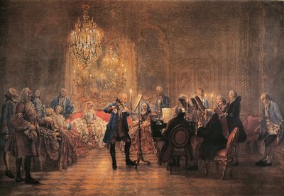 Koncert pro flétnu s Fridrichem Velikým v Sanssouci od Adolph Menzel