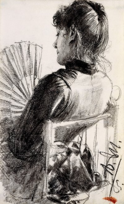 Dáma s ventilátorem, 1885 od Adolph Menzel