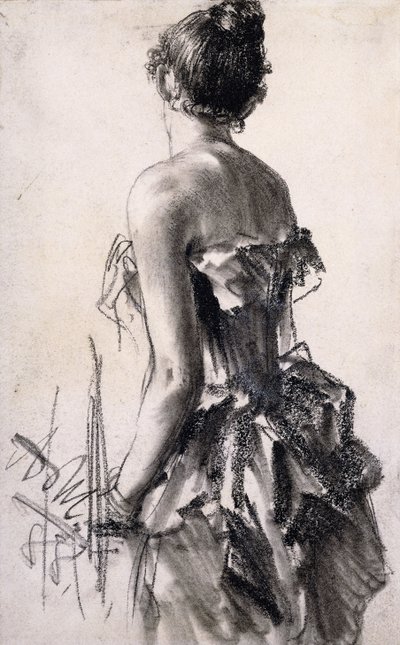 zadní pohled na ženu; Zadní pohled na dámu, 1888 od Adolph Menzel