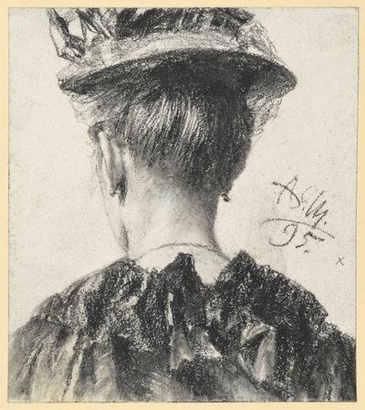 Busta ženy s kloboukem, pohled zezadu od Adolph Menzel