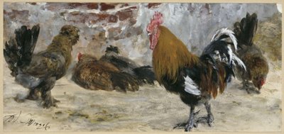 Kohout a slepice. Z „Dětského alba“ od Adolph Menzel