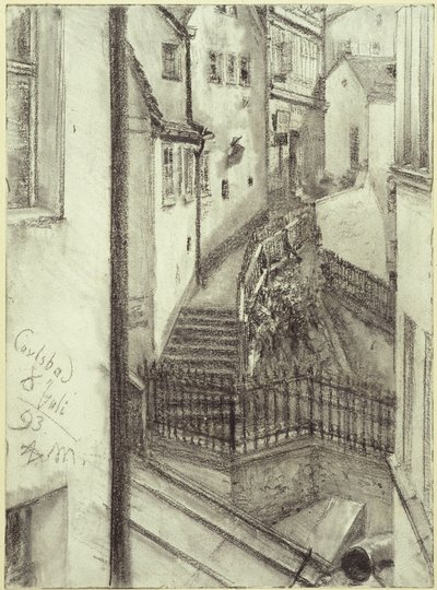 Stiegengasse v Karlových Varech od Adolph Menzel