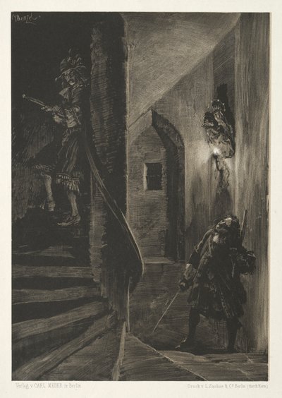 Esej o kameni se štětcem a škrabkou: Chase on the Winding Staircase, 1851. od Adolph Menzel