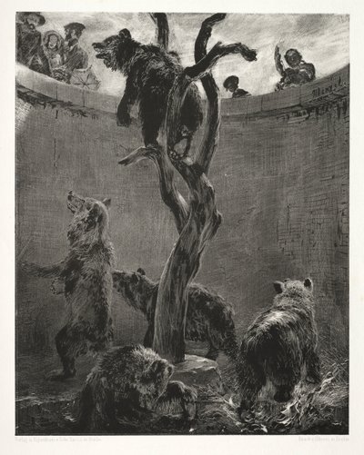 Esej o kameni se štětcem a škrabkou: Medvědí jáma, 1851. od Adolph Menzel