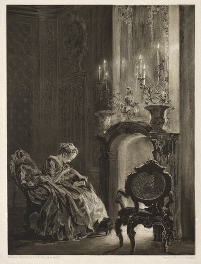 Esej o kameni se štětcem a škrabkou: Žena čtoucí u krbu, 1851. od Adolph Menzel