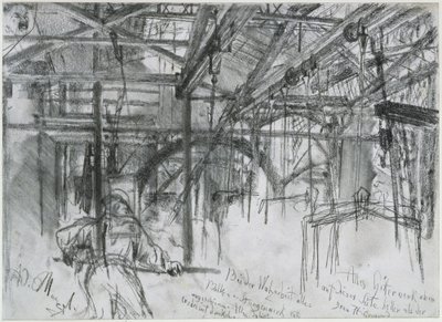 Hala ve válcovně Königshütte. Studie na téma „Válcovna železa. Moderní kyklopové“ od Adolph Menzel