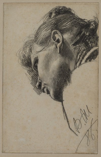 Hlava mladé ženy při pohledu zdola, 1886. od Adolph Menzel