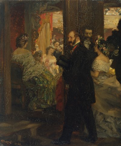 V Opeře, 1862 (olej na papíře připevněné na kartě) od Adolph Menzel